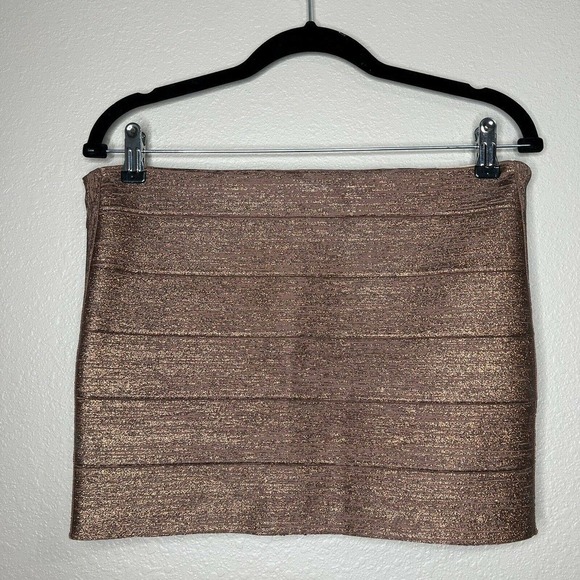 Haute Hippie Bronze Brown Metallic Bondage Bandage Mini Skirt Sz M - Picture 12 of 15